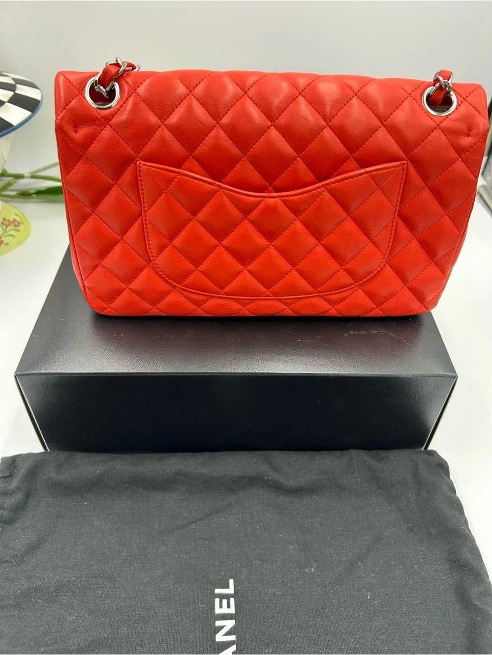 Women's Chanel MATELASSE lambskin shoulder Bag ladybug, and strawberry charms.